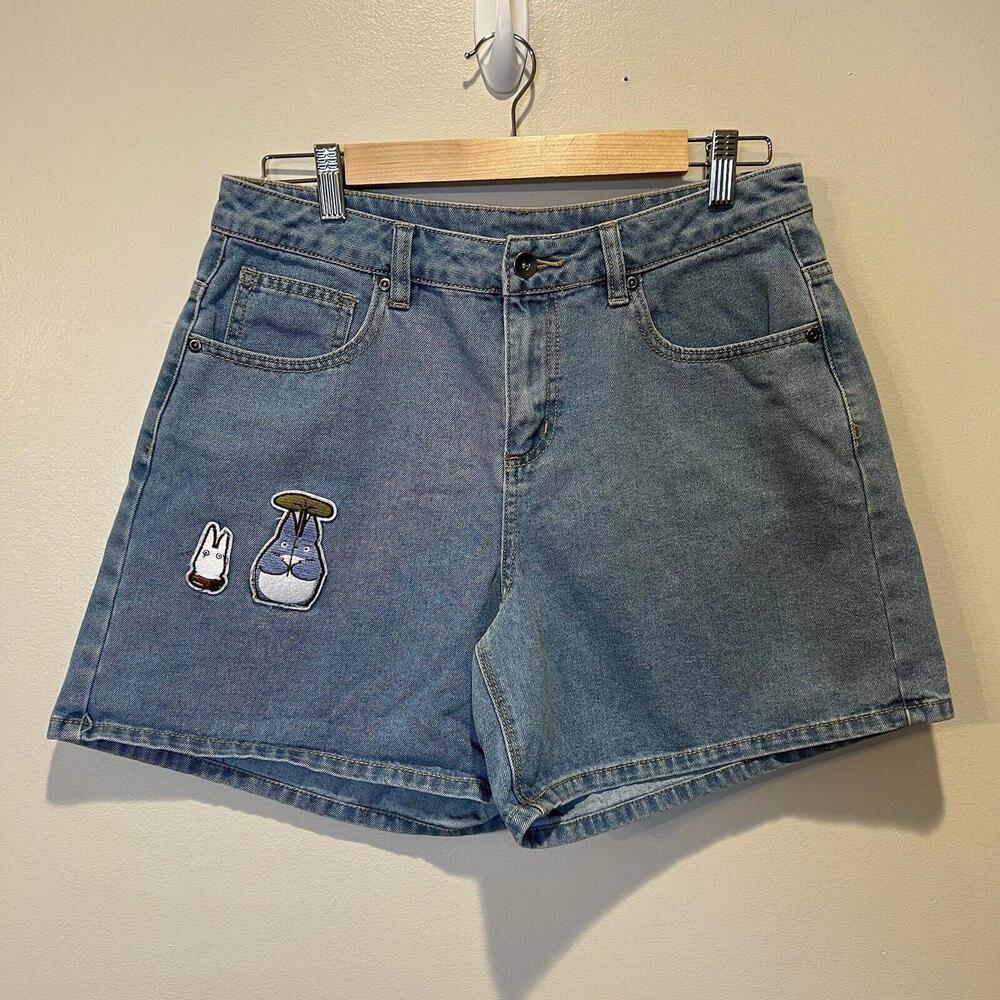 My Neighbor Totoro Blue Cotton Blend‎ Pockets Mom Womens Denim Shorts Size 9